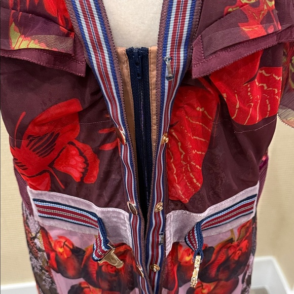 Byron Lars, Elegant,Unique Floral Sheer Maxi Dress, Red/Purple Accents, size 10 - Picture 9 of 15